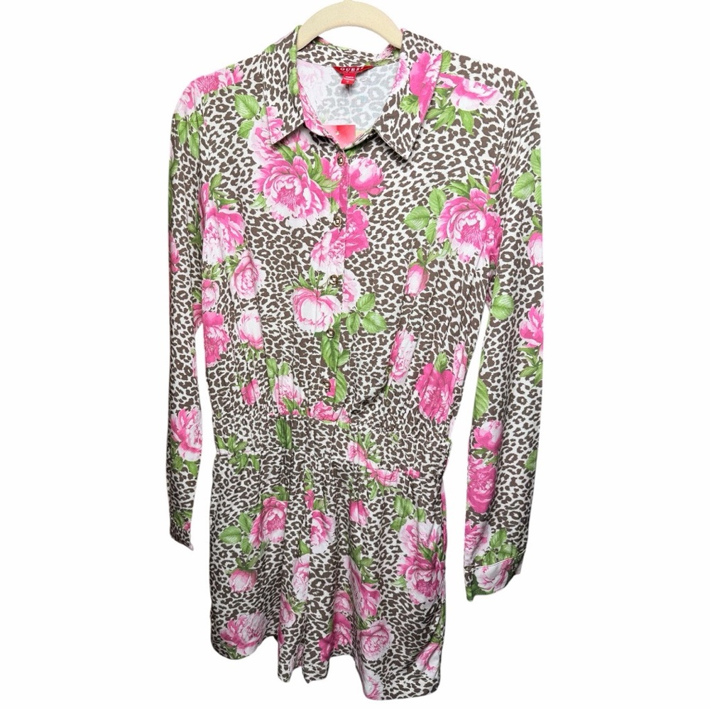 Guess Cheetah Summer Beachy Bloom Romper Button Front & Zip in Sided Polyester S